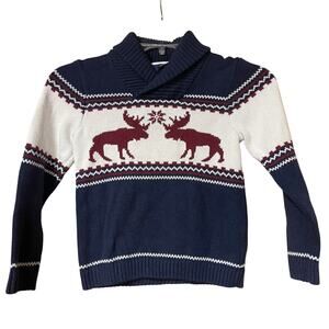 Boys’ Janie and Jack Reindeer Sweater – Navy & Cream – Size 6